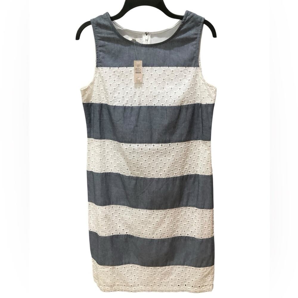 Talbots Women’s Chambray Eyelet Sleeveless Dress White Blue Size 6 NWT